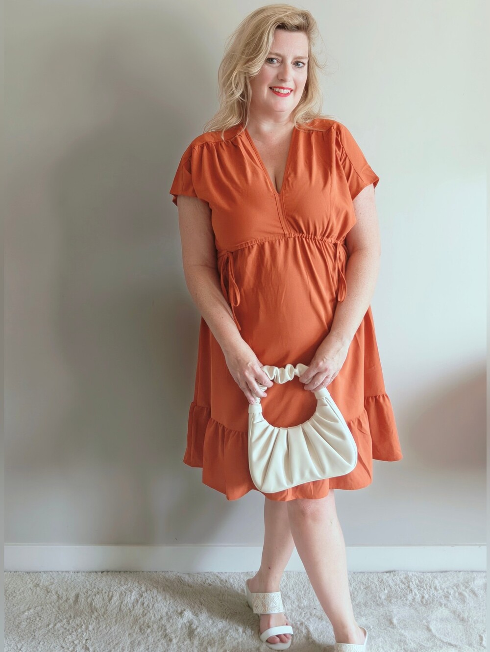 Dokotoo Rust Orange Babydoll Mini Dress | Ruffle Tie | Size XL | Boho Fall